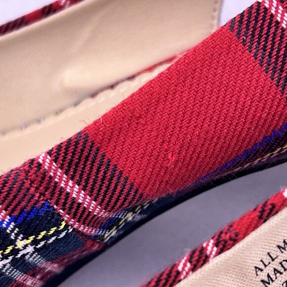 Isaac Mizrahi New York Tartan Red Plaid Slingback Kitten Heels Womens 8 Holiday - Picture 14 of 14